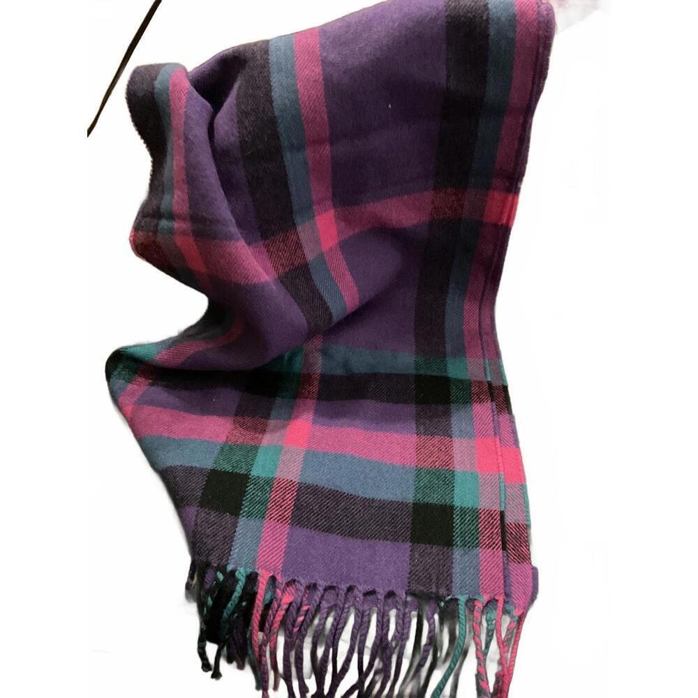 100% Cashmere Purple Plaid Scarf - Made in England